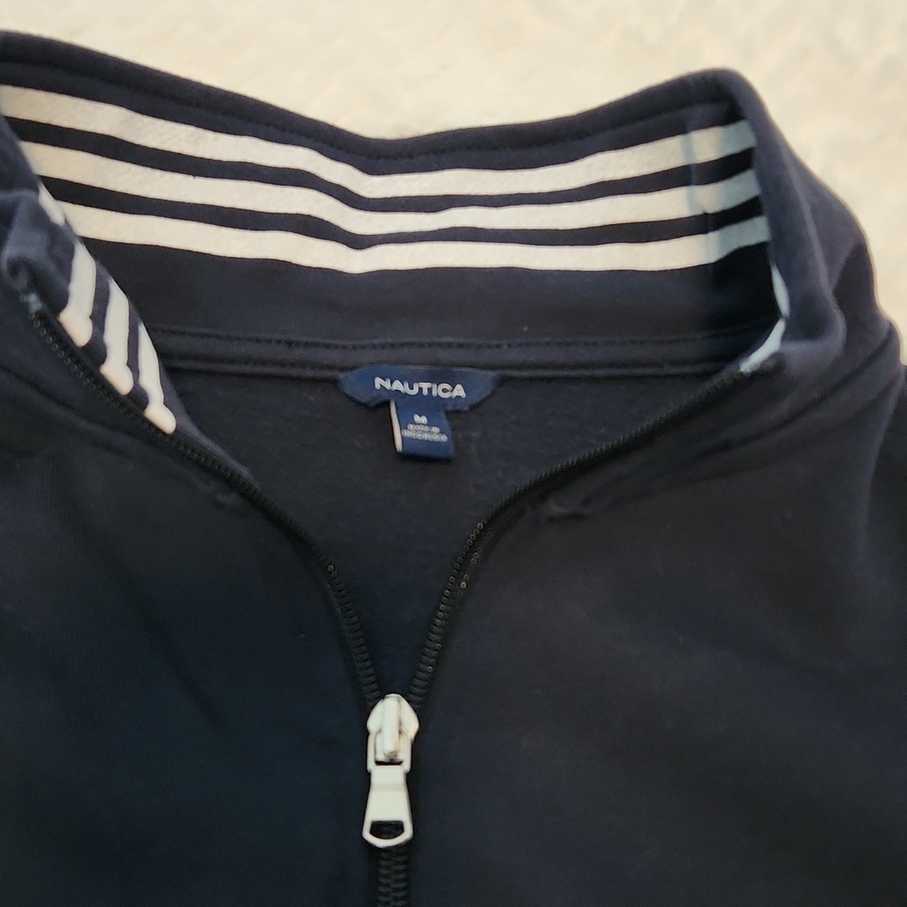 Nautica Women's Navy Half-Zip Sweater with Striped Trim - Picture 4 of 7
